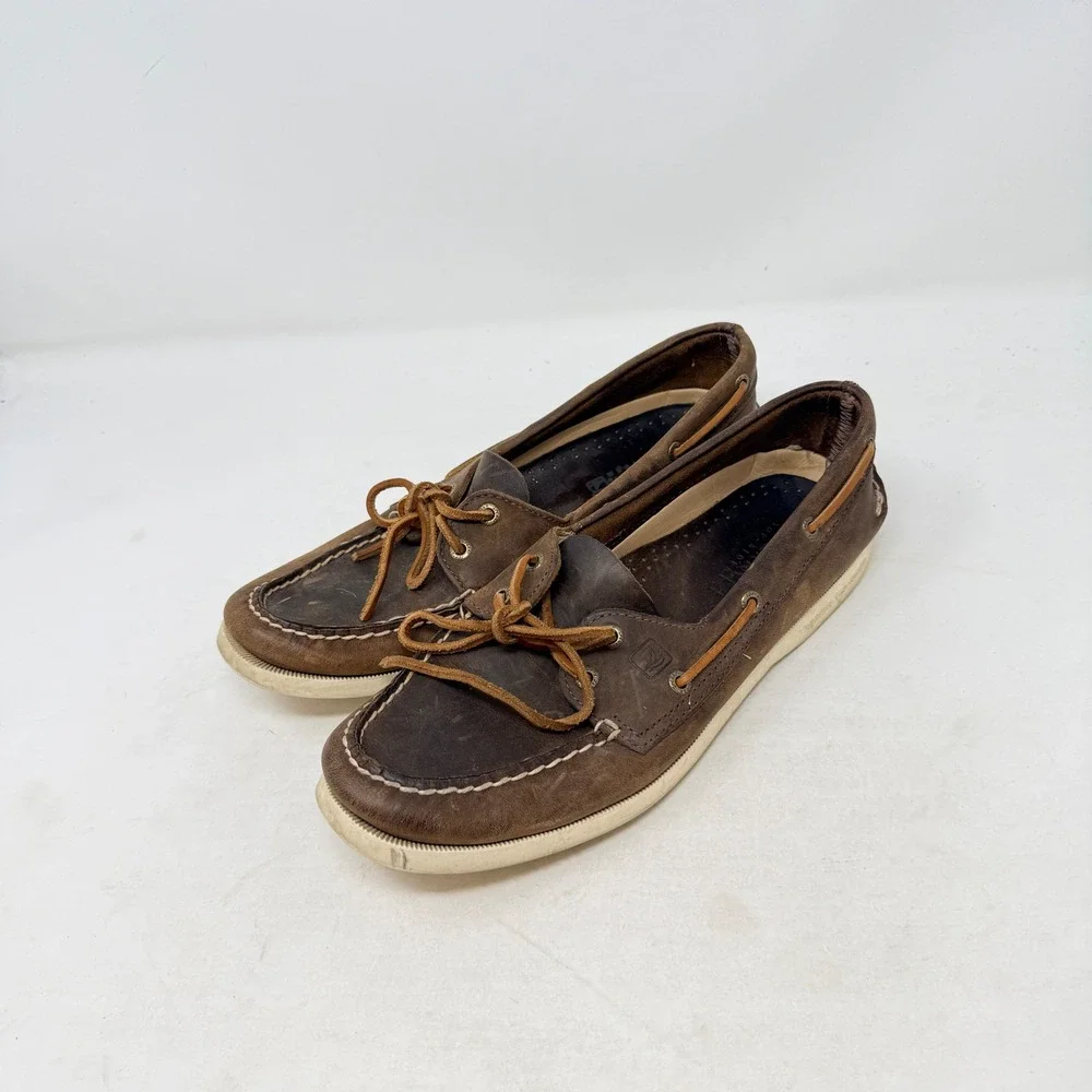 Sperry Boat Shoes Brown 9.5M Leather Nautical Preppy Classic Lake Life Beach
